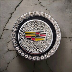 Cadillac Emblem 2pc. Metal Car Push Start Button Cover Rhinestone Ring And Cap